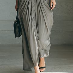 Cornelia | Long Pleated Dress with Lapel Collar