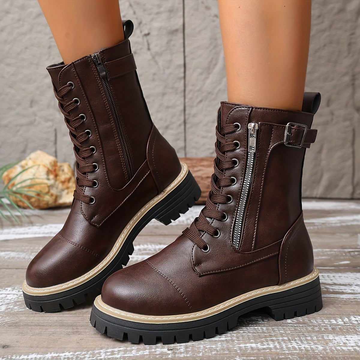 Henrietta | Lace-Up Side-Zip Combat Boots