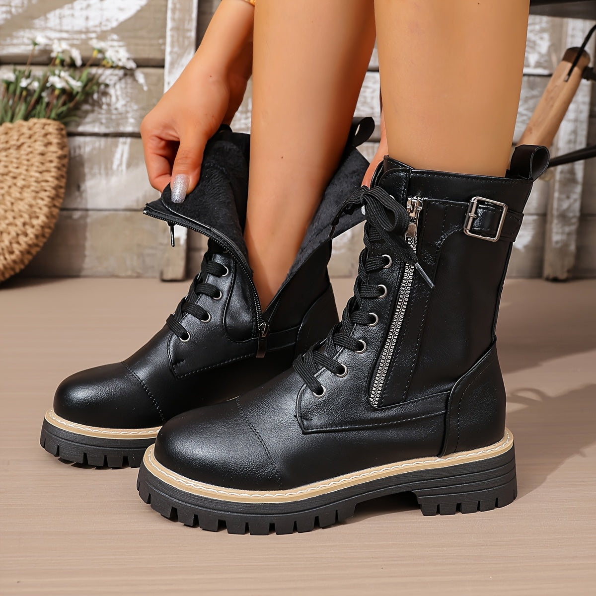 Henrietta | Lace-Up Side-Zip Combat Boots