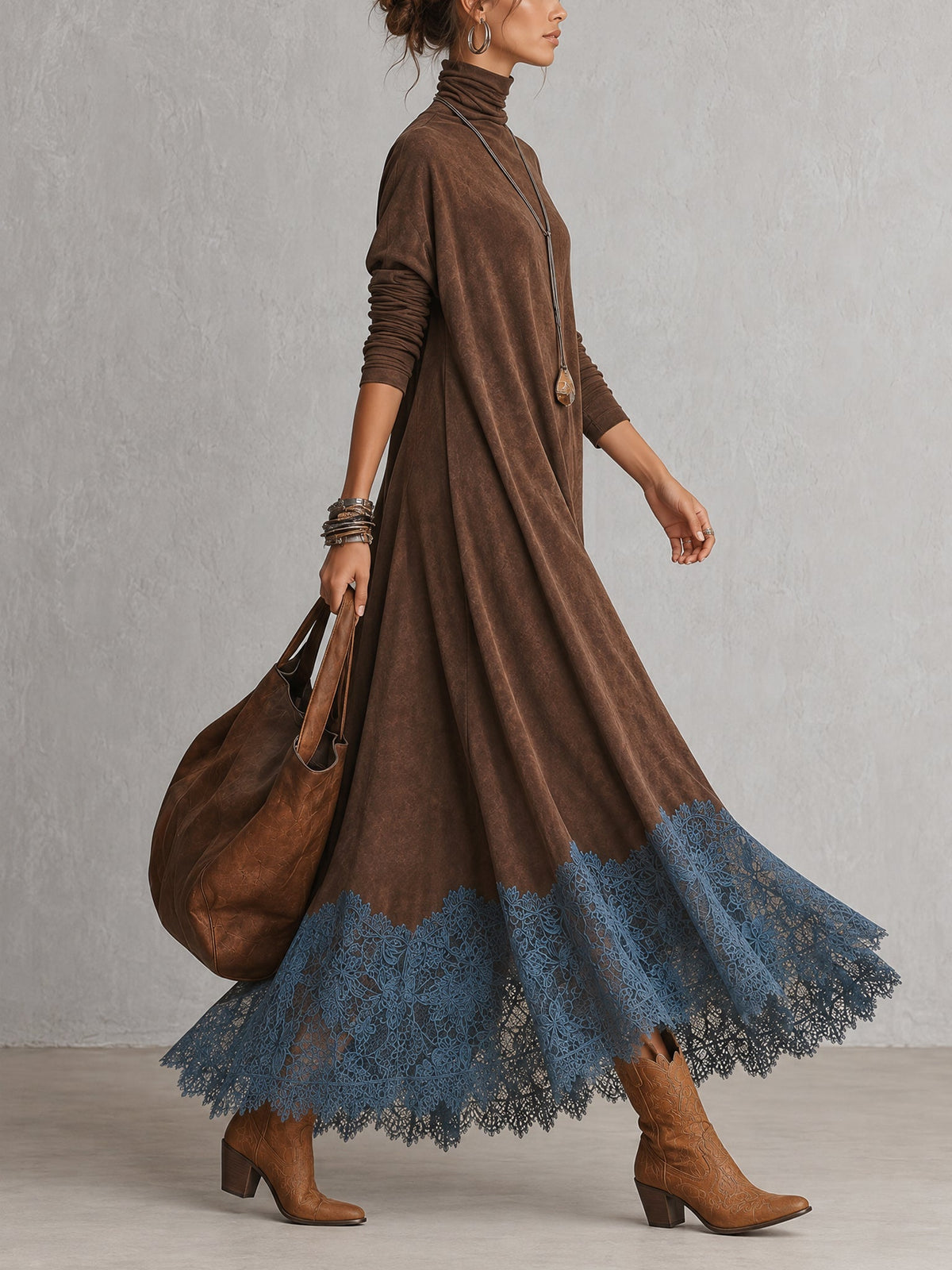 Ramona lace hem maxi dress walking