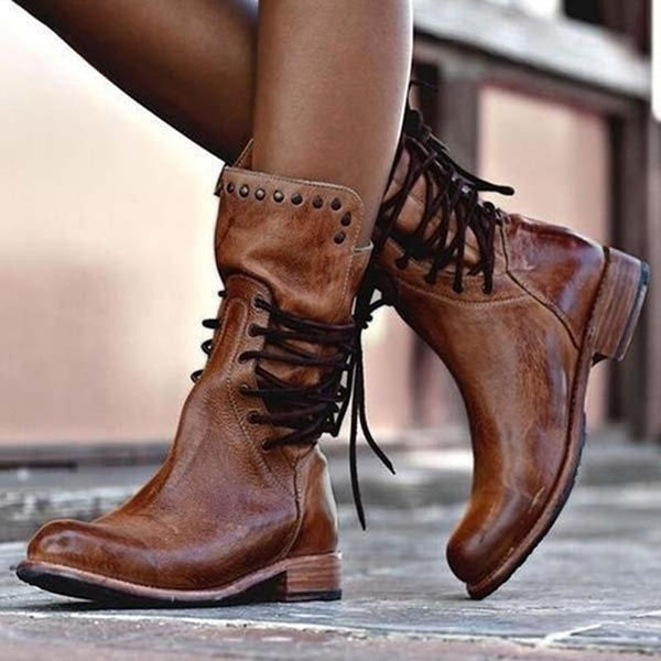 Ciss | Vintage Lace-Up Boots in Brown