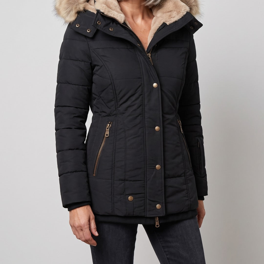 Margot winter coat in black, front view
