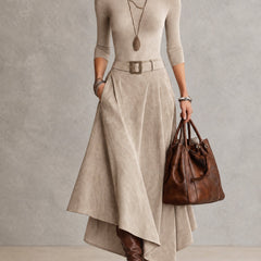 Celeste | Turtleneck Top and Asymmetric Skirt in Beige