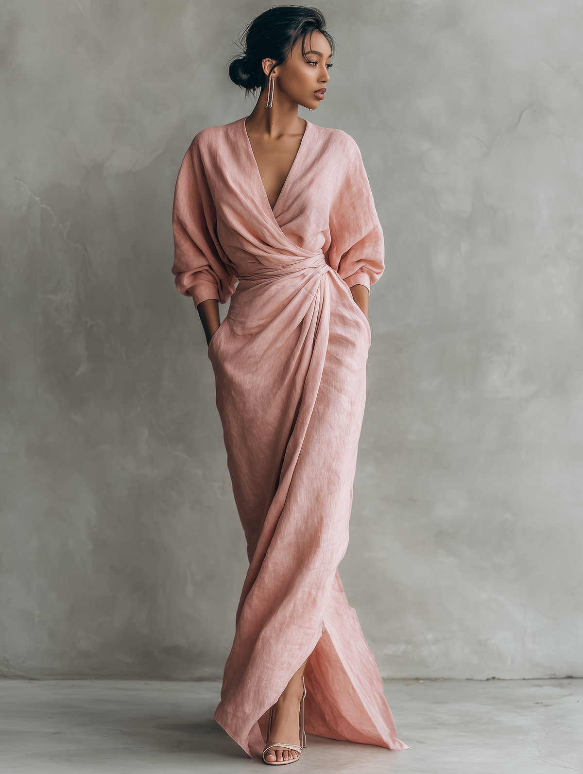 Minimalist Maxi Dress with V-Neck for Women