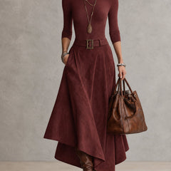 Celeste | Turtleneck Top and Asymmetric Skirt in Burgundy