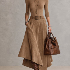 Celeste | Turtleneck Top and Asymmetric Skirt in Camel