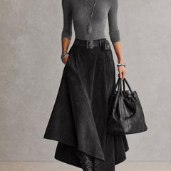 Celeste | Turtleneck Top and Asymmetric Skirt in Gray