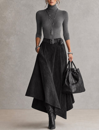 Celeste | Turtleneck Top and Asymmetric Skirt in Gray