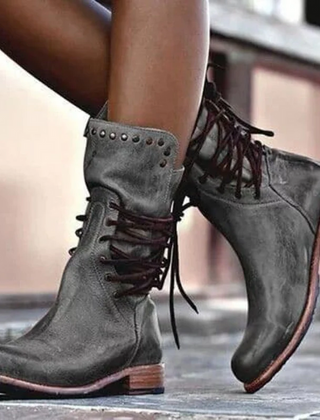 Ciss | Vintage Lace-Up Boots in Gray