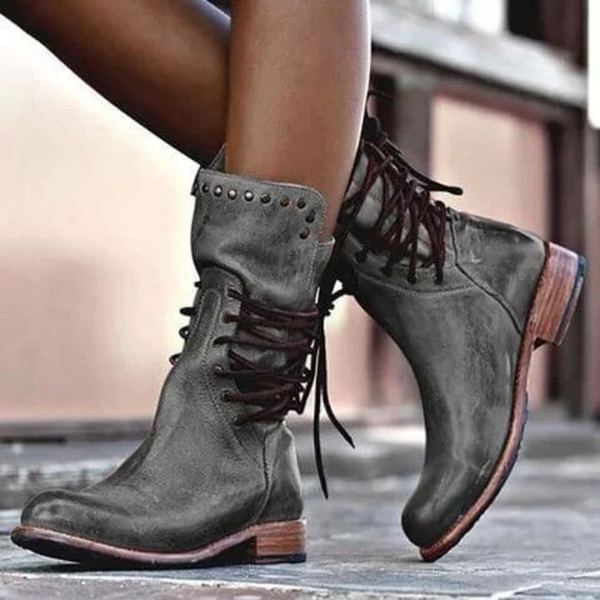 Ciss | Vintage Lace-Up Boots in Gray