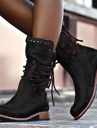 Ciss | Vintage Lace-Up Boots in Black