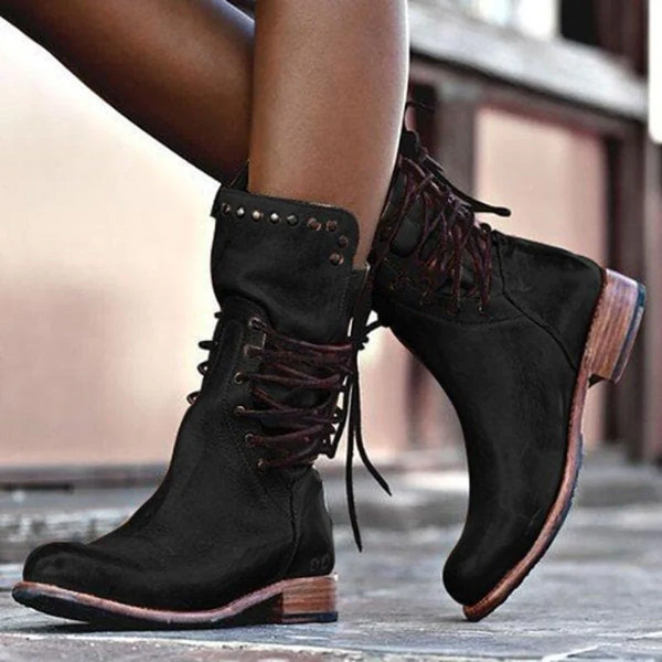 Ciss | Vintage Lace-Up Boots in Black
