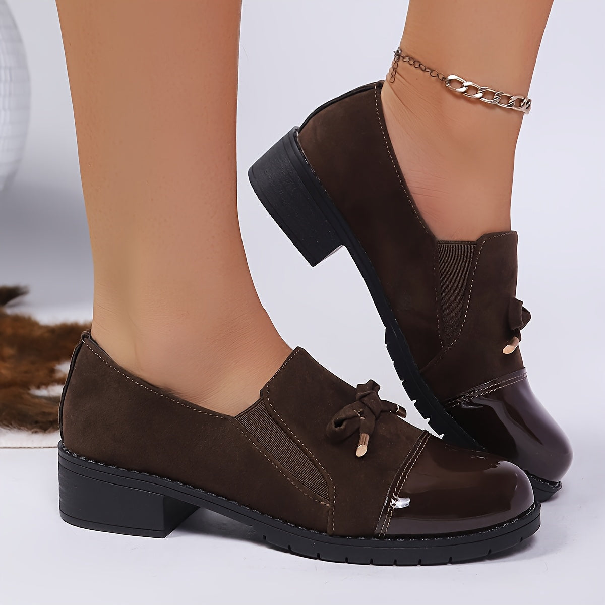 Hollis | Glossy Toe Bow Loafers