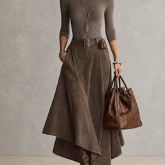 Celeste | Turtleneck Top and Asymmetric Skirt in Taupe