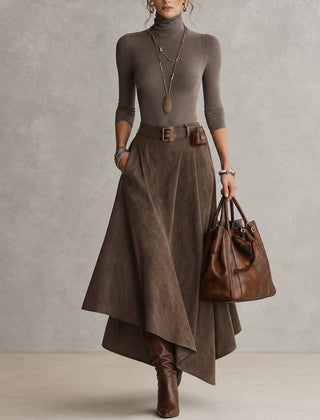 Celeste | Turtleneck Top and Asymmetric Skirt in Taupe