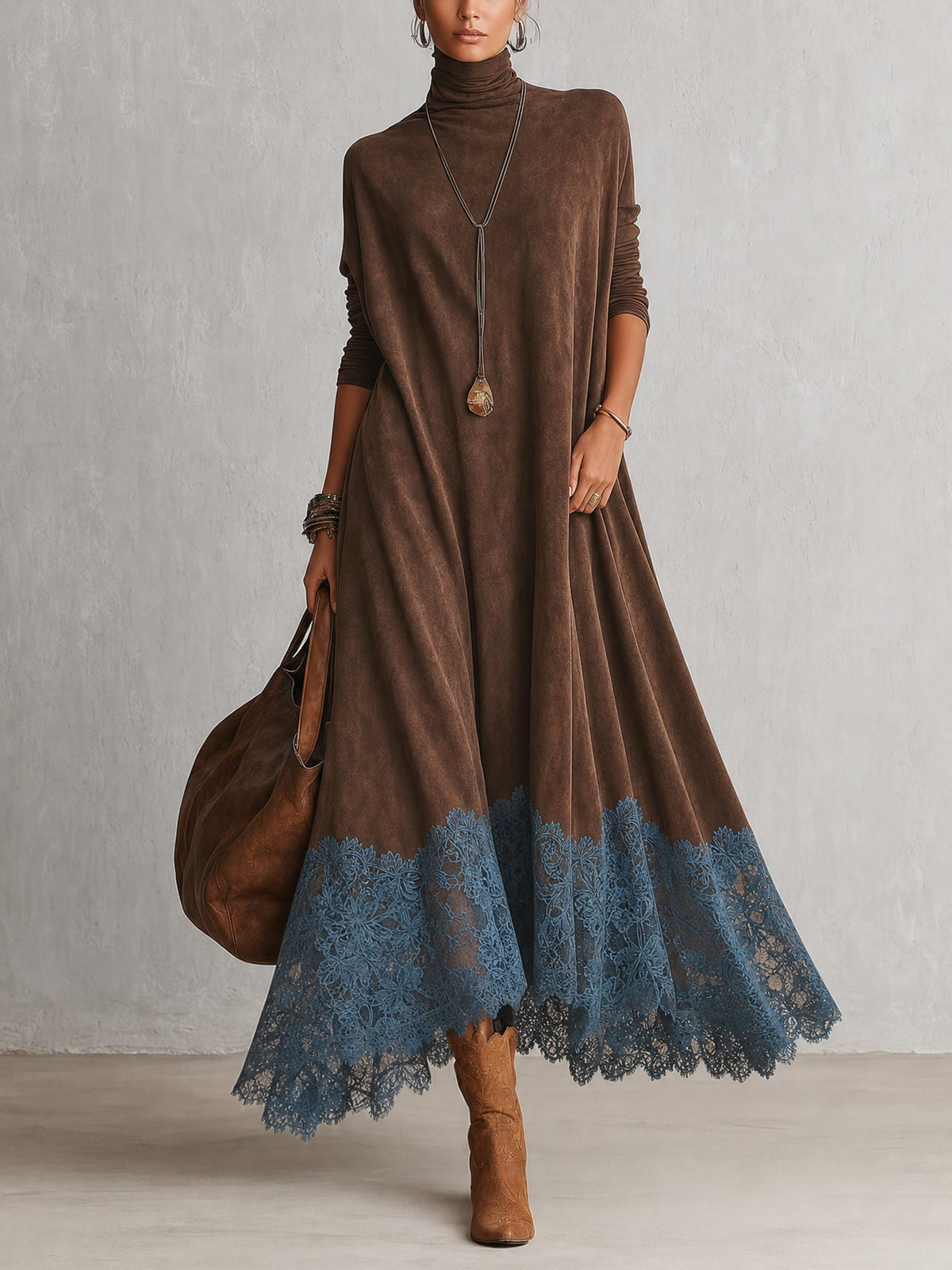 Ramona lace hem maxi dress in brown