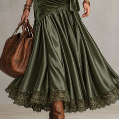 Sabina | Long Olive Green Dress with Scalloped Hem