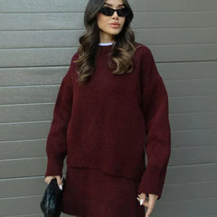 Beatrice two-piece sweater and skirt in Burgundy