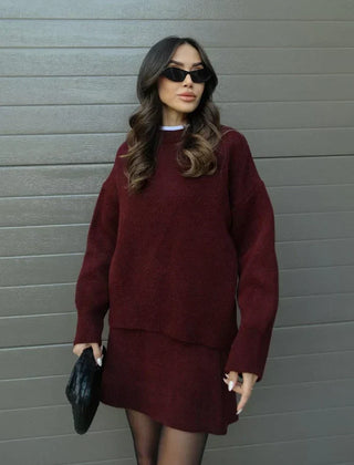 Beatrice two-piece sweater and skirt in Burgundy