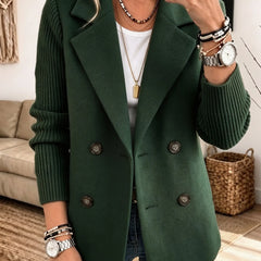 Carla double-breasted blazer with ribbed sleeves in Green