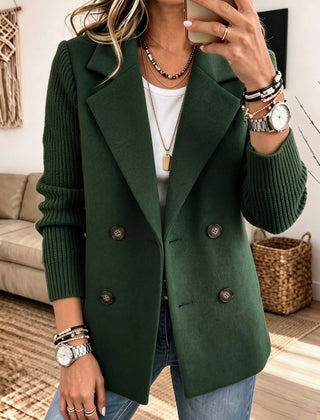 Carla double-breasted blazer with ribbed sleeves in Green