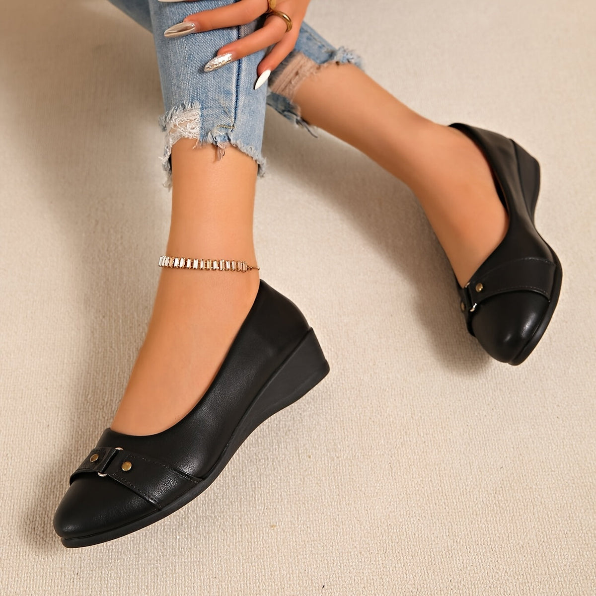 Corinna | Buckle Detail Wedge Loafers