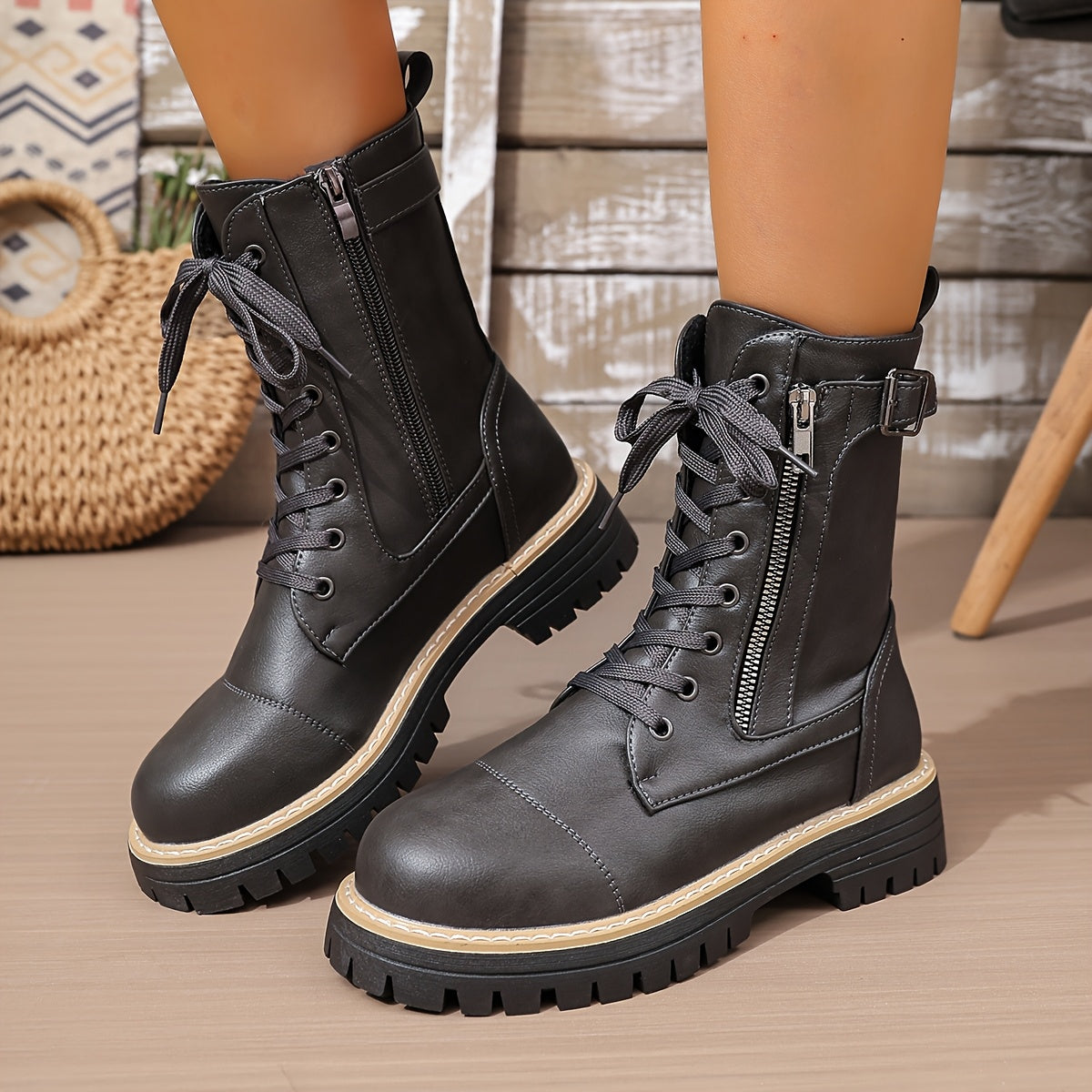 Henrietta | Lace-Up Side-Zip Combat Boots