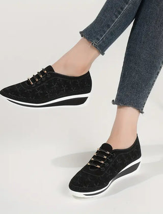 Layla casual low top wedge orthopedic sneakers in black