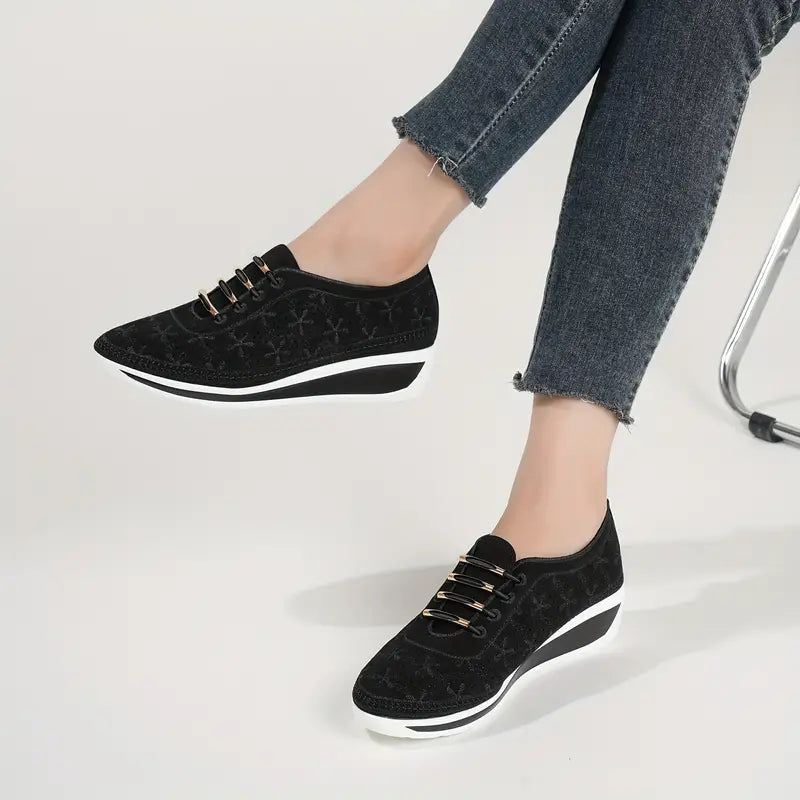 Layla casual low top wedge orthopedic sneakers in black
