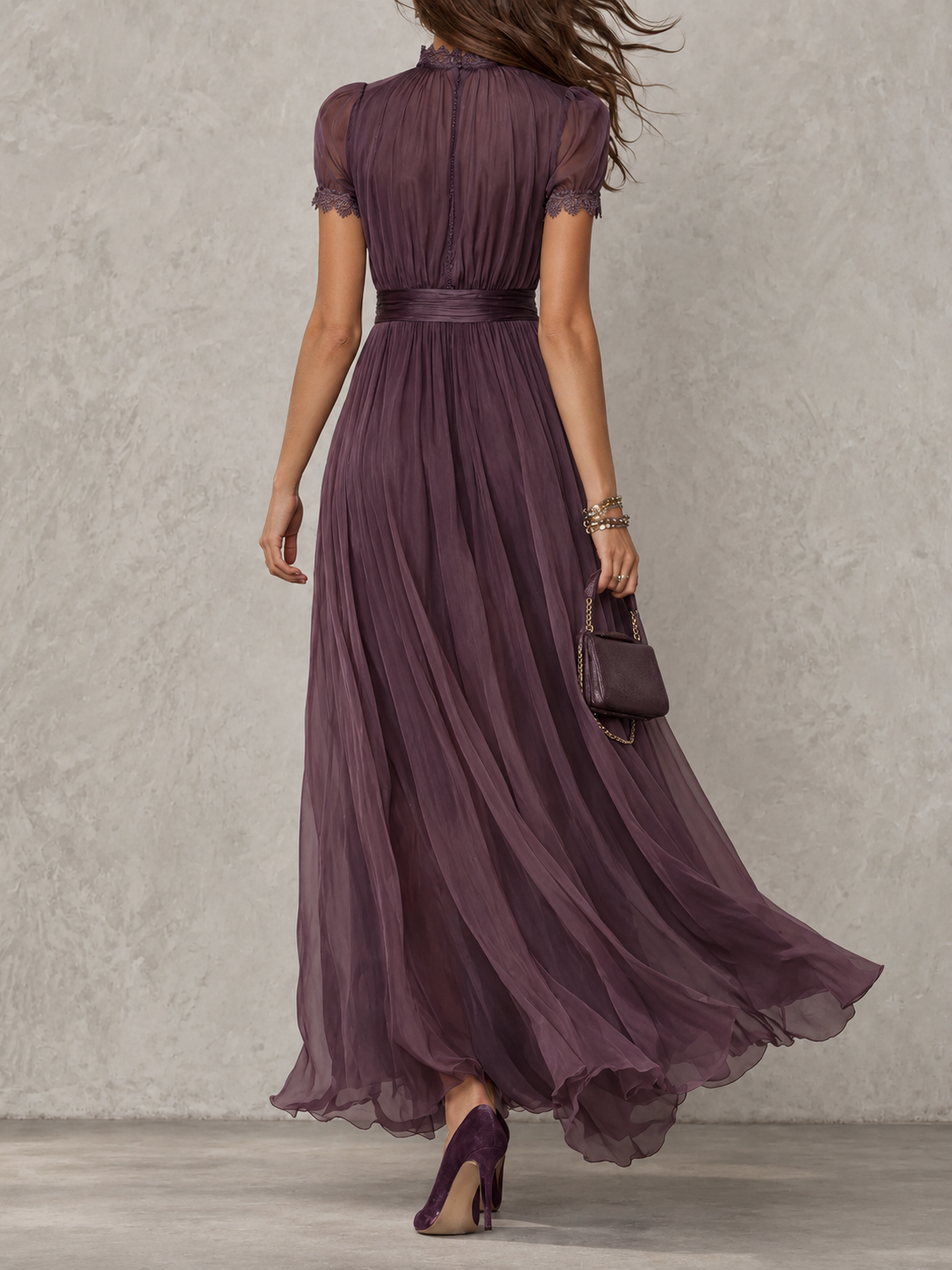 Evelyn | Pleated Puff-Sleeve Midi Dress