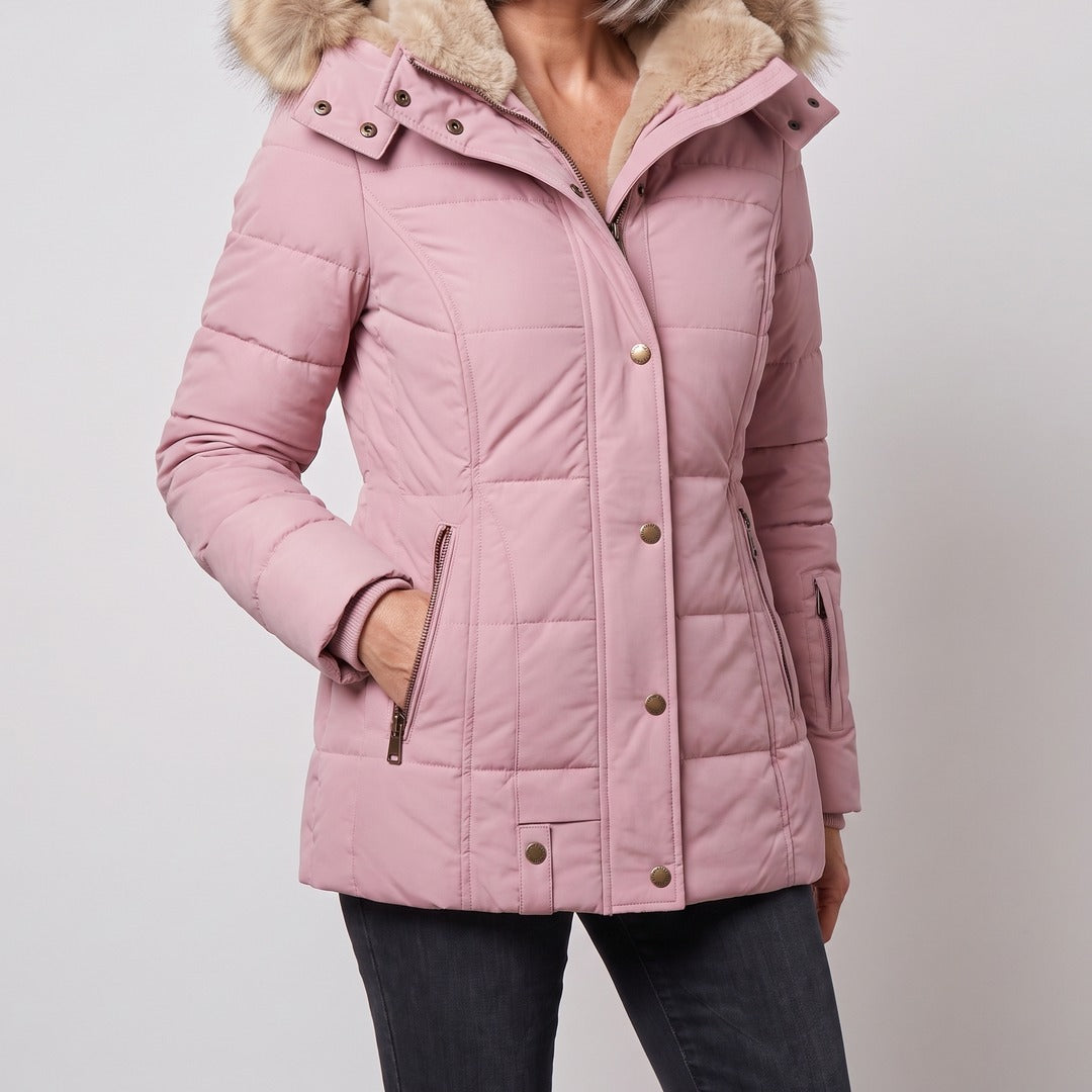 Margot winter coat in pink, front view