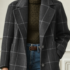 Cecile | Elegant Long Plaid Coat