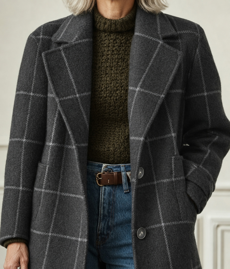 Cecile | Elegant Long Plaid Coat