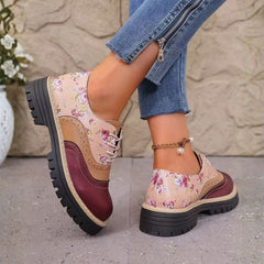 Rosette oxfords in burgundy worn with jeans