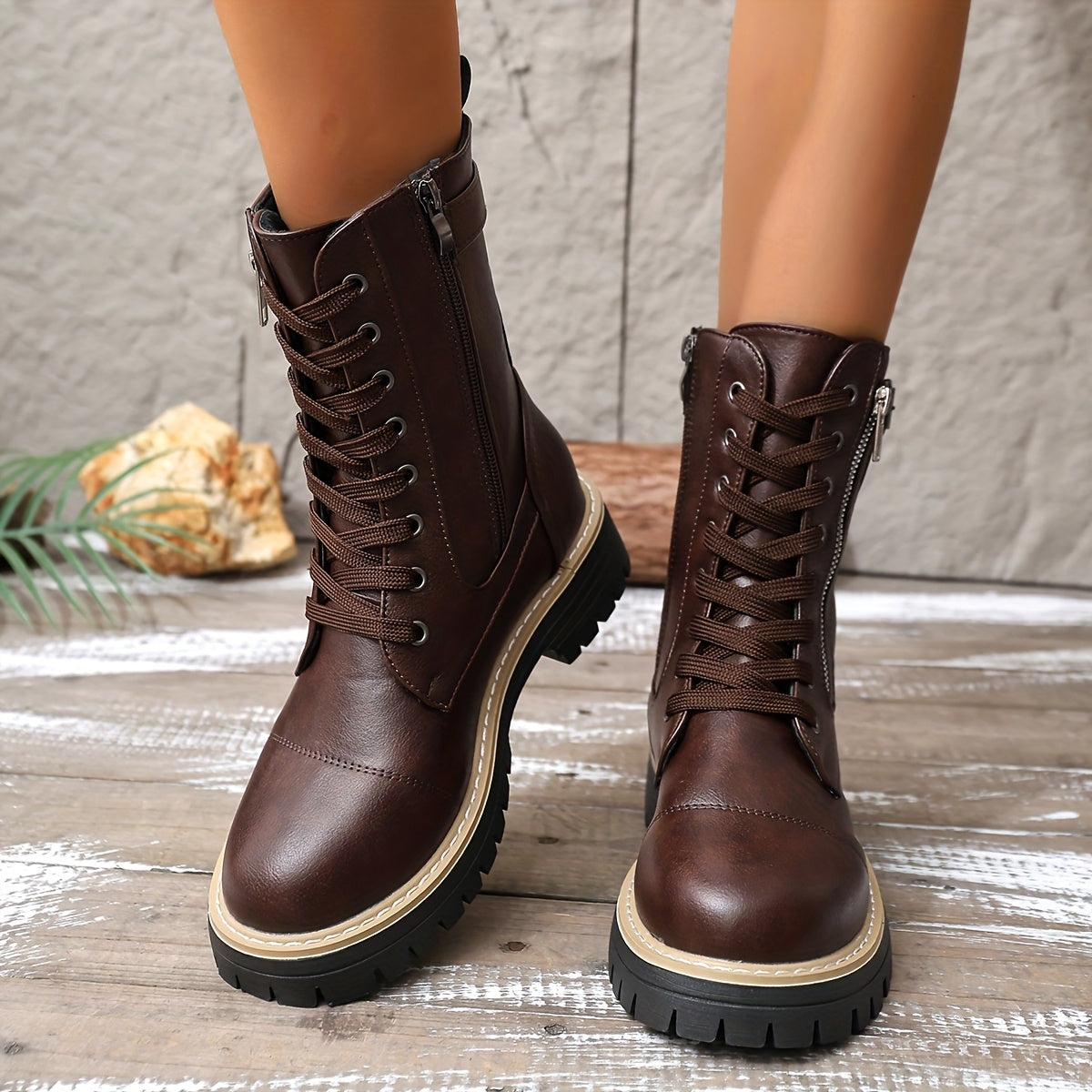 Henrietta | Lace-Up Side-Zip Combat Boots