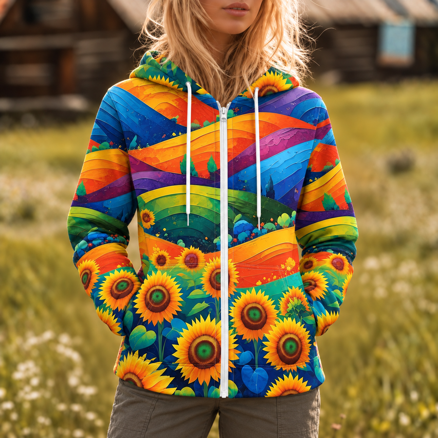 Ava Sunflower Zip Hoodie