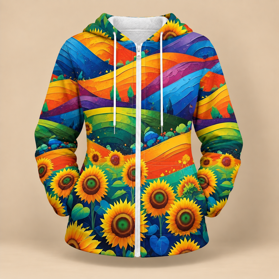 Ava Sunflower Zip Hoodie