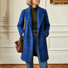 Cecile | Elegant Long Plaid Coat