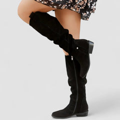 Harper Knee-High Slouch Boots with Low Heel in black
