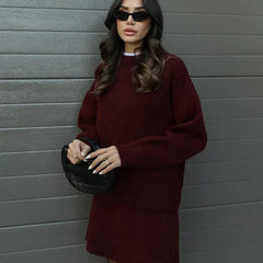 Beatrice two-piece sweater and skirt in Burgundy, side view
