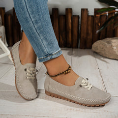 Molly Soft Lace-Front Moccasins in beige