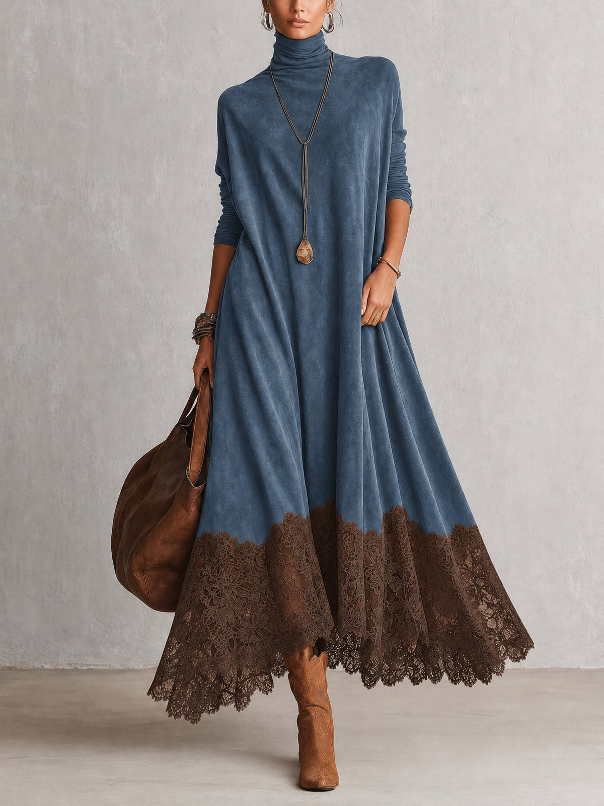 Delia lace hem maxi dress in blue