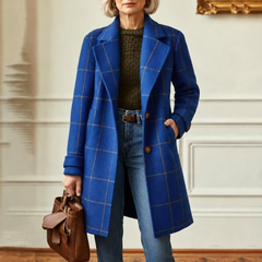Cecile | Elegant Long Plaid Coat