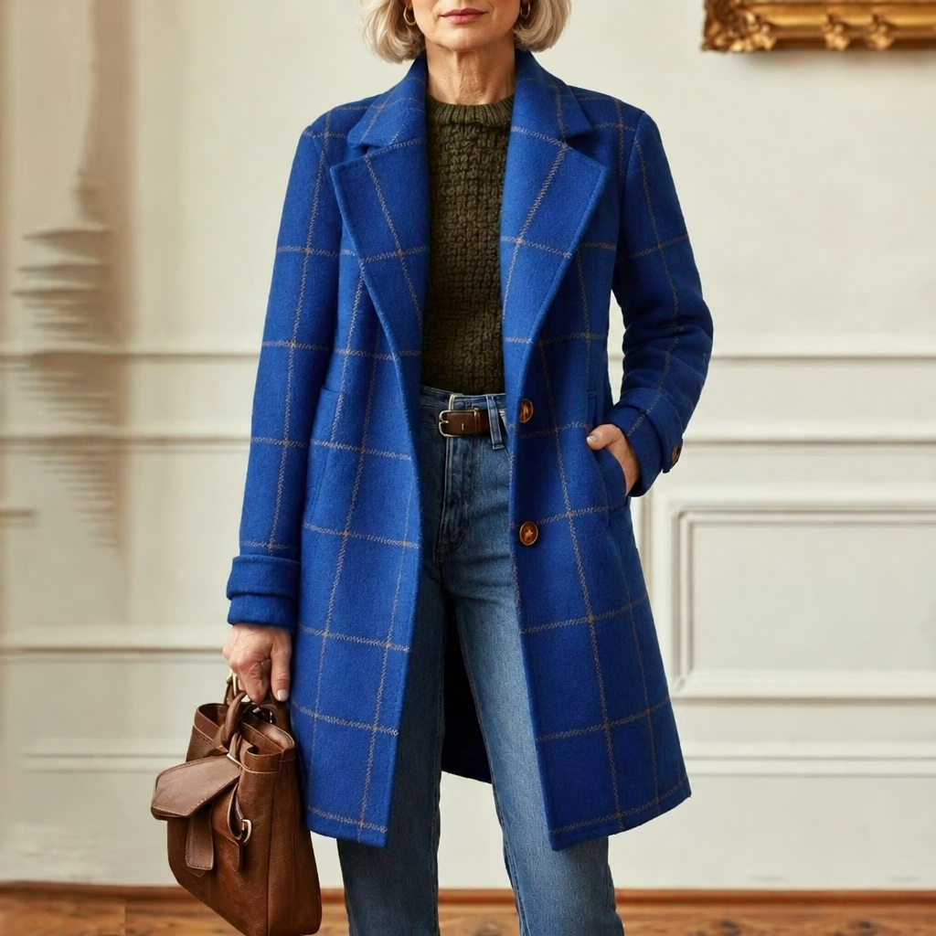 Cecile | Elegant Long Plaid Coat