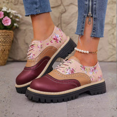 Rosette floral brogue comfort oxfords - Burgundy