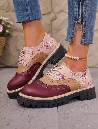 Rosette floral brogue comfort oxfords - Burgundy