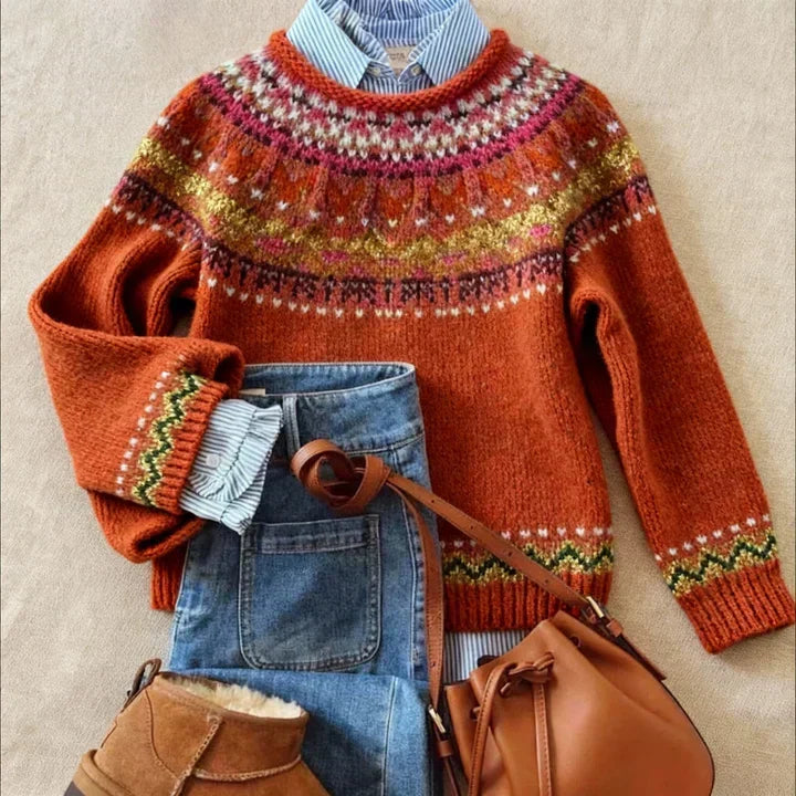 Juliette | Terracotta Jacquard Sweater