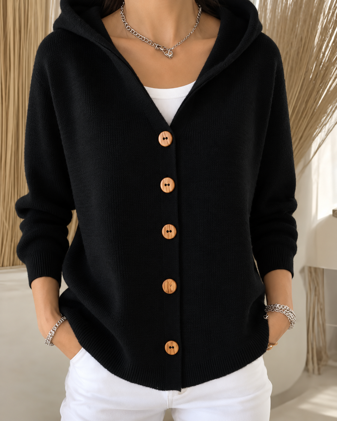 Marie Hooded Button Cardigan