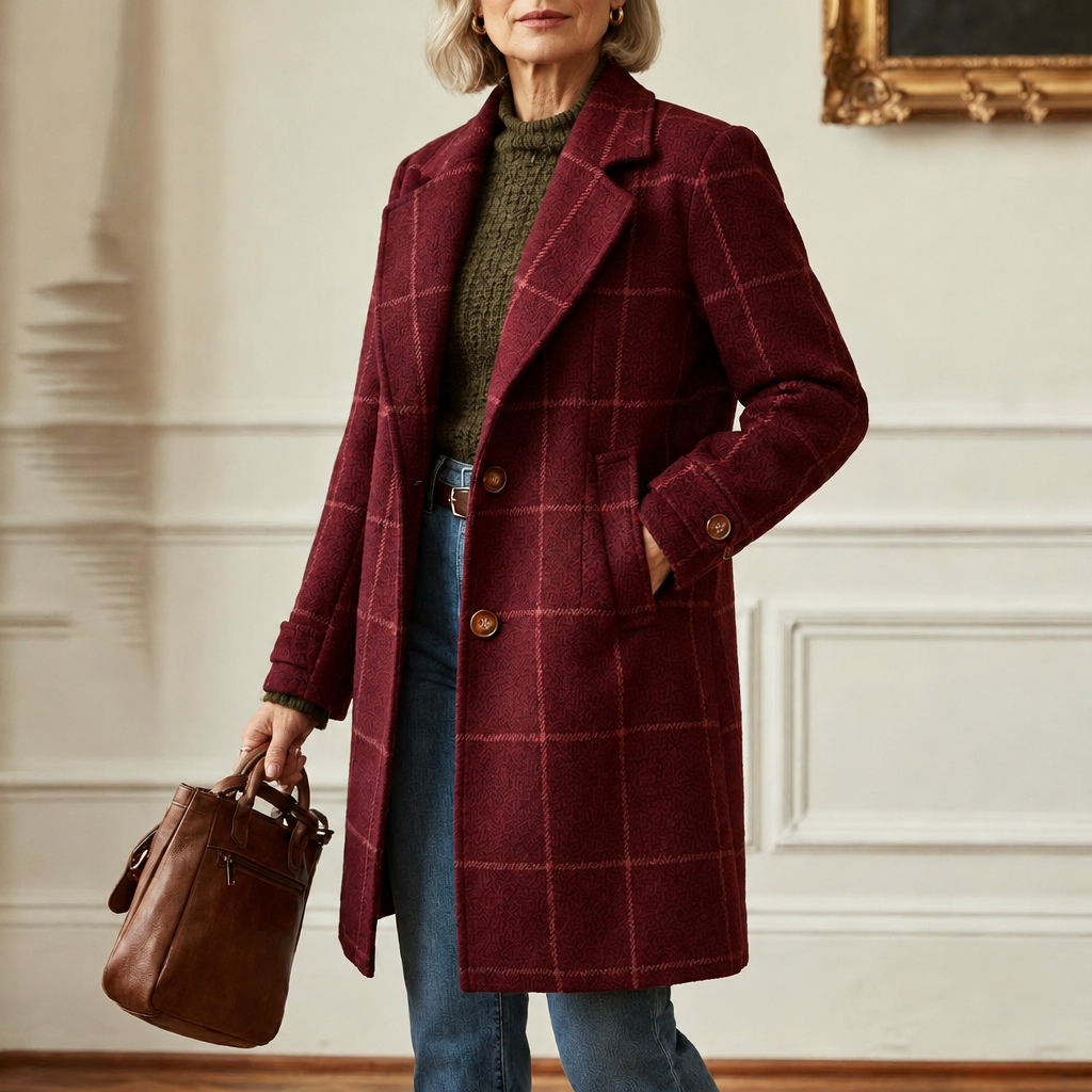 Cecile | Elegant Long Plaid Coat