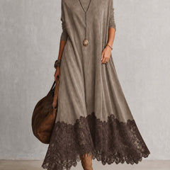 Odessa lace hem maxi dress in taupe